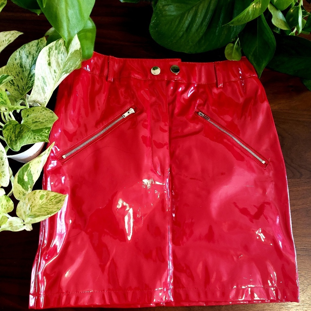 Red Vegan Leather Skirt